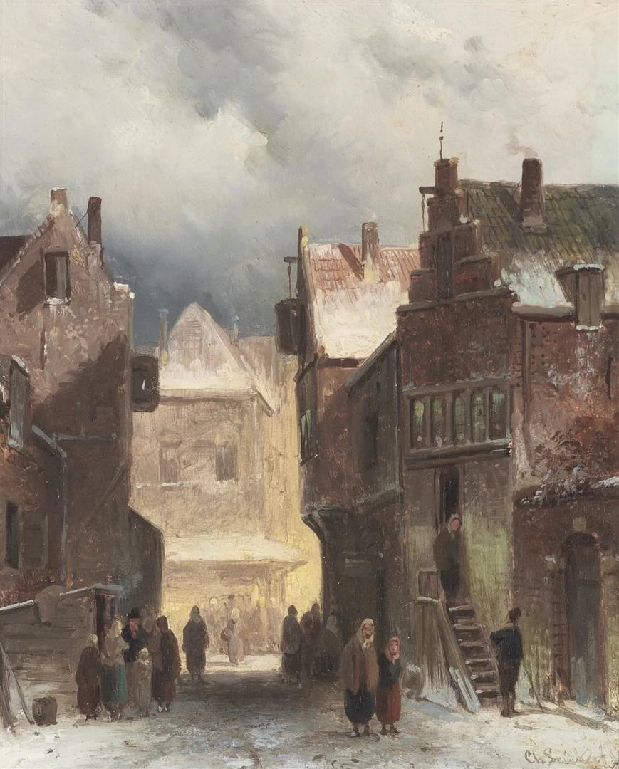 Charles Leickert - Strada trafficata nel quartiere ebraico di Amsterdam